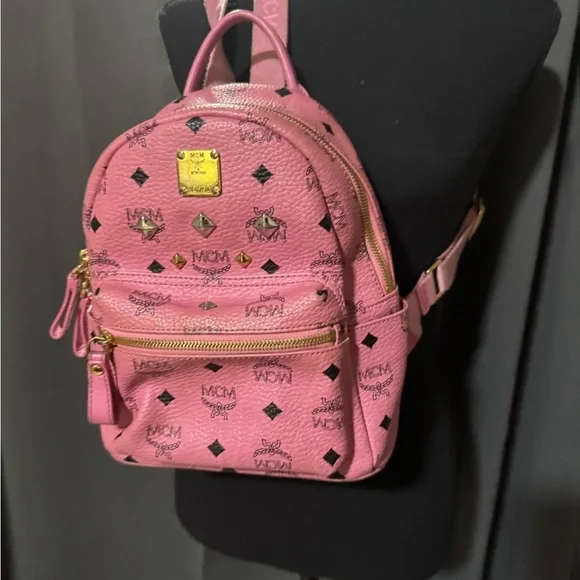 Pink Mcm Backpack Visetos studs backpack authentic - Picture 1 of 14